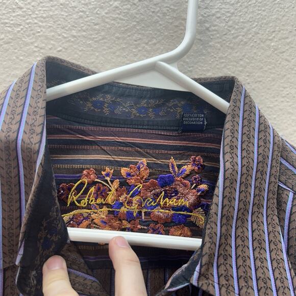 Robert Graham Men Stripes Flip Cuff Long sleeve Shirt XL Button Multi Career - Picture 4 of 6